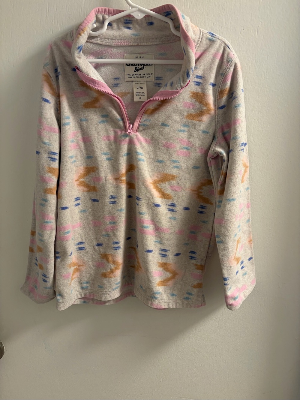 OshKosh B'gosh Girls Aztec Print Quarter Zip Fleece Sweatshirt Size 7
